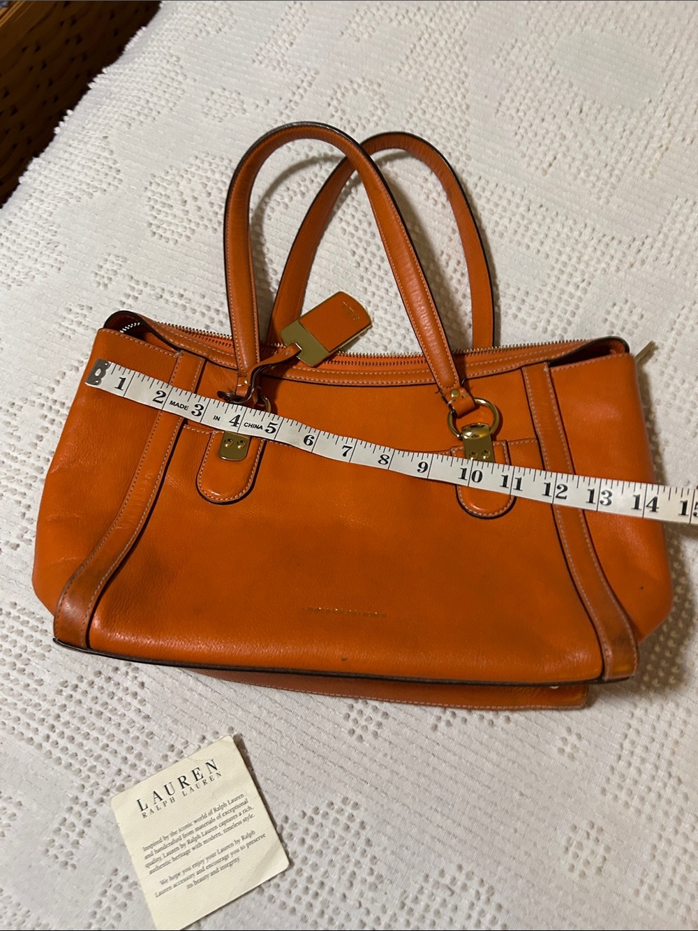 Lauren Ralph Lauren Leather Tote Bag in Terracotta Orange - Picture 11 of 14